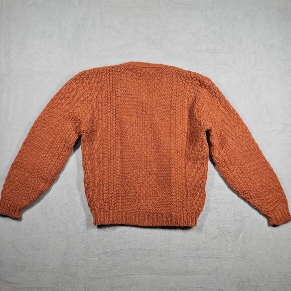 Vintage Campus Sweater Women Medium Fisherman Wool Blend Kodel V Neck Orange USA - Picture 6 of 10
